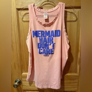 Pink Tank Top peach color “Mermaid Hair Don’t Care” Women’s L